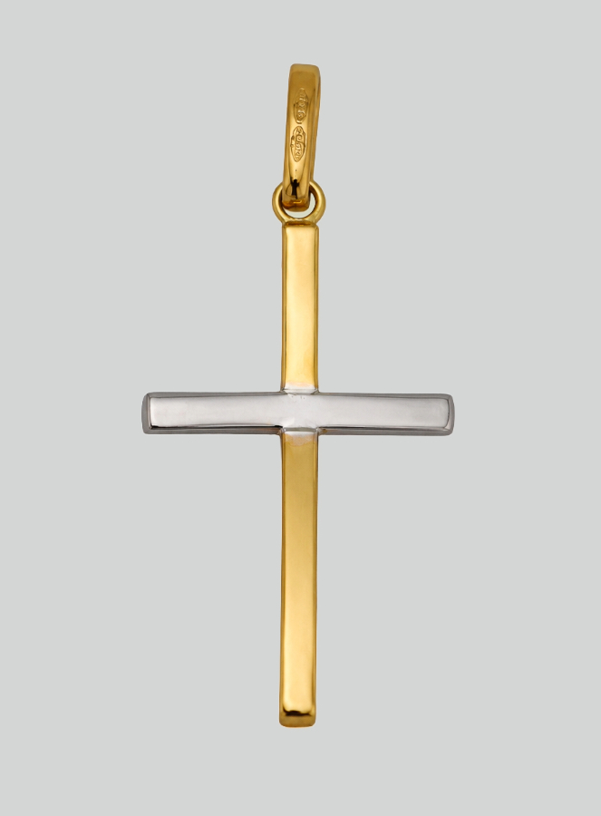 Ciondolo Croce di Gesù Cristo - Oro Giallo & Oro Bianco -  25mm - Oro  Massiccio 18k (pic 3)