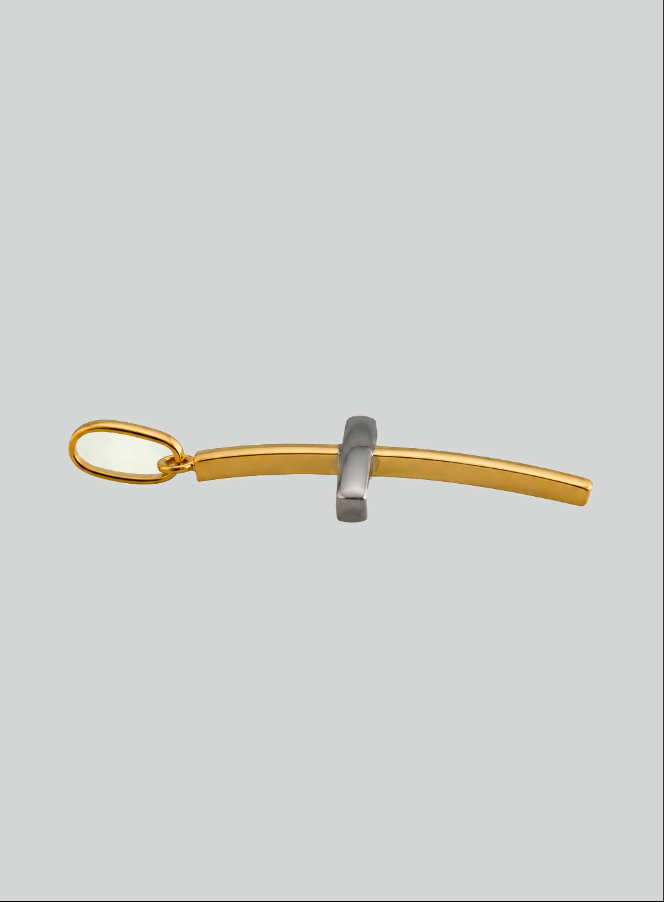 Ciondolo Croce di Gesù Cristo - Oro Giallo & Oro Bianco -  25mm - Oro  Massiccio 18k (pic 4)