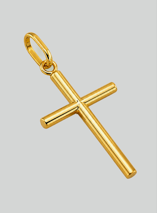 Ciondolo Croce Classica Filo Tondo - 22mm - Oro Massiccio 18k (pic 2)
