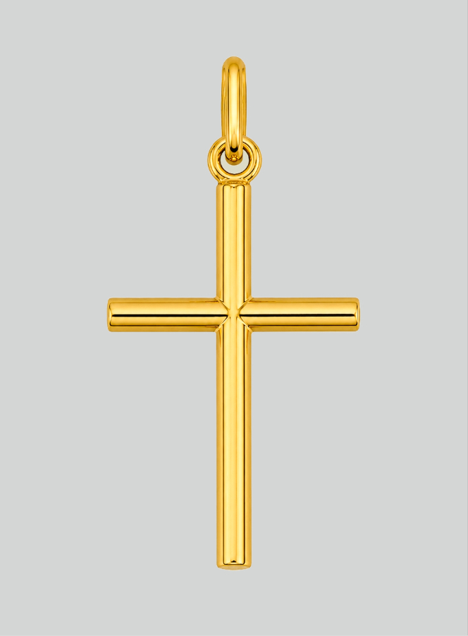 Ciondolo Croce Classica Filo Tondo - 22mm - Oro Massiccio 18k (pic 3)