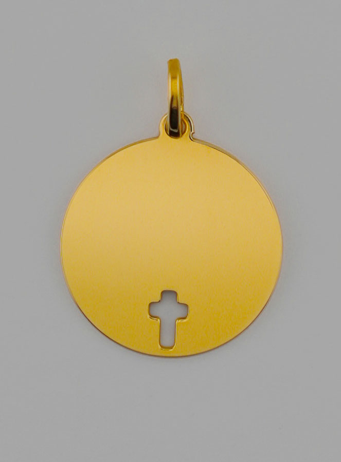 Medaglia Croce di Cristo da Incidere - 16mm - Oro Massiccio 18k (pic 4)