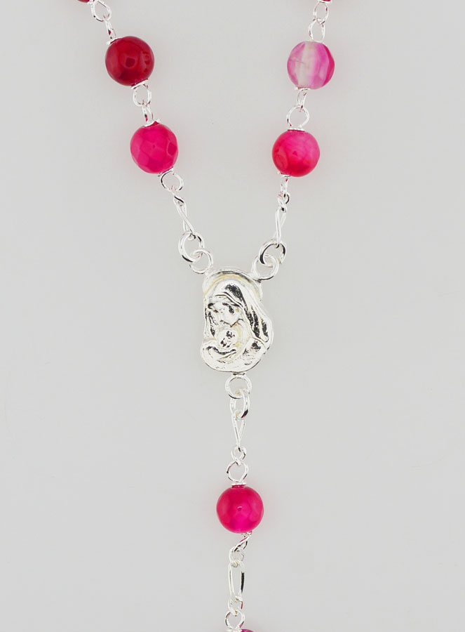 Rosario in Argento Massiccio & Perle di Vera Agata Rosa (pic 4)