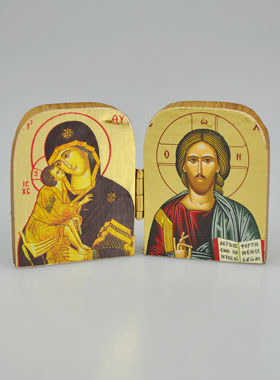 Icona Religiosa Dittico Madonna della Tenerezza & Cristo Pantocratore - 5cm (pic 1)