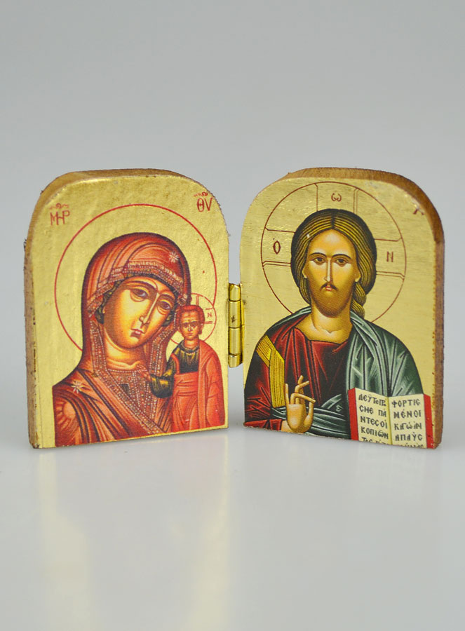 Icona Religiosa Dittico Madonna col Bambino & Cristo Pantocratore - 5cm (pic 2)