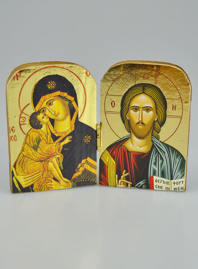 Icona Religiosa Dittico Madonna di Vladimir & Cristo Pantocratore - 7cm (pic 2)