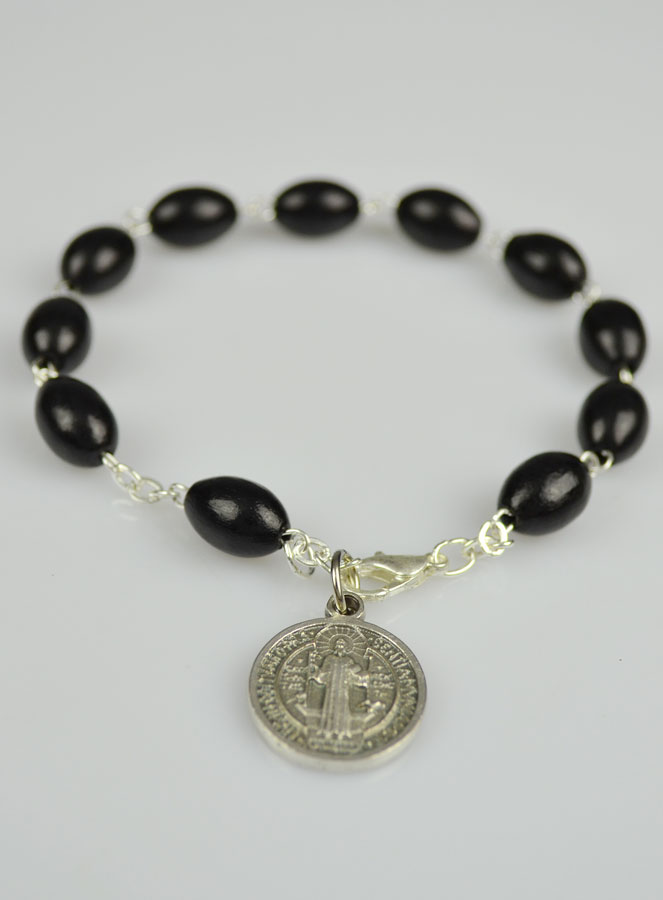 Flongo Bracciale Donna Con Croce E Medaglia Di San Benedetto | Acciaio Inox Con Perle | Regalo Religioso