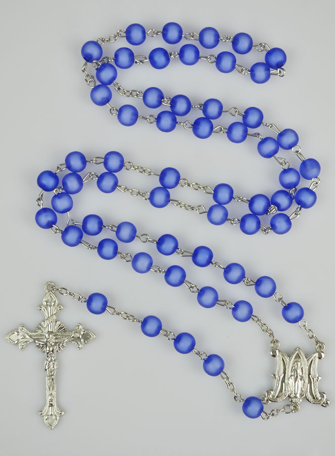 Nazareth Store Rosario Cattolico Con Perle Blu E Crocifisso In Argento – 50 Cm – Con Medaglia Miracolosa E Sacchetto In Velluto