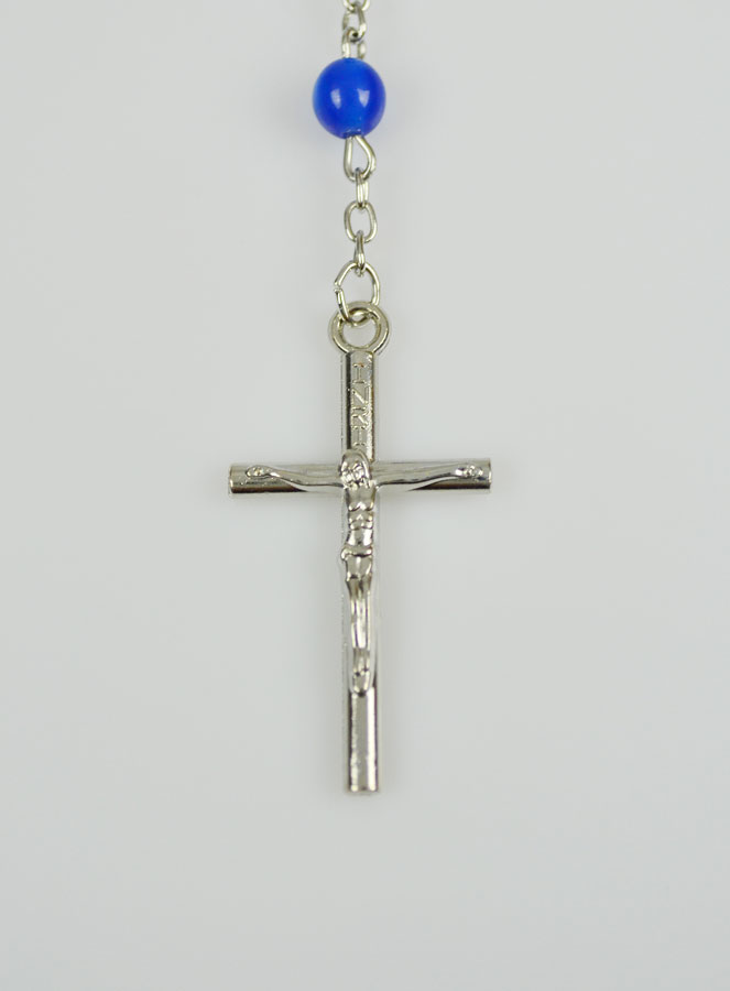Rosario In Perle Di Marmo Turchese Naturale - Con Croce E Medaglia Miracolosa, 20 Pollici, In Sacchetto Di Velluto, Regalo Religioso