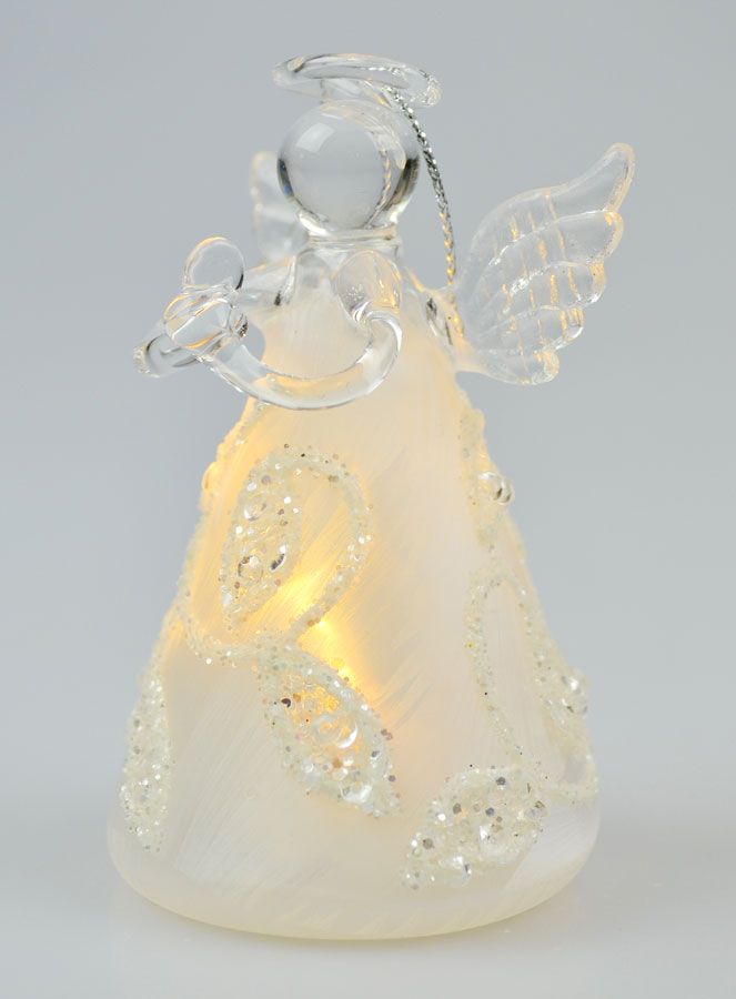 Angelo di Natale in Vetro Luminoso 8cm - Decoro Foglie (pic 3)