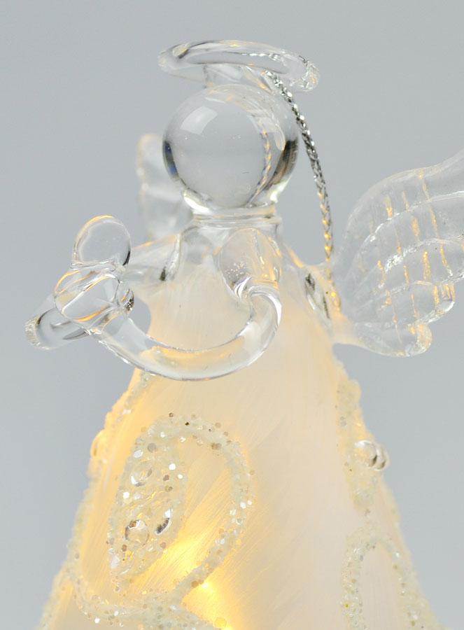 Angelo di Natale in Vetro Luminoso 8cm - Decoro Foglie (pic 4)