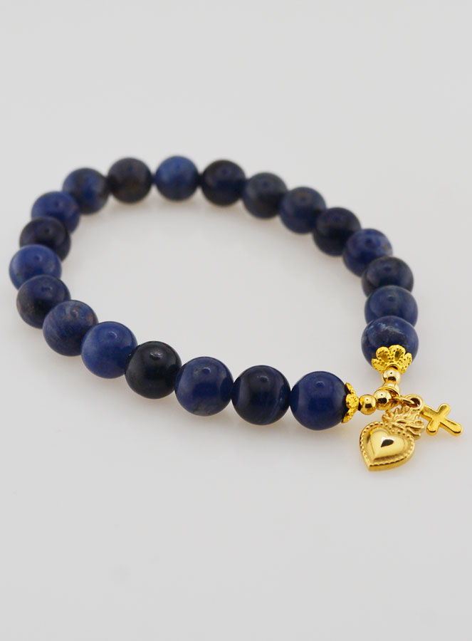 Bracciale in Pietra Naturale di Sodalite - Sacro Cuore e Croce (pic 3)
