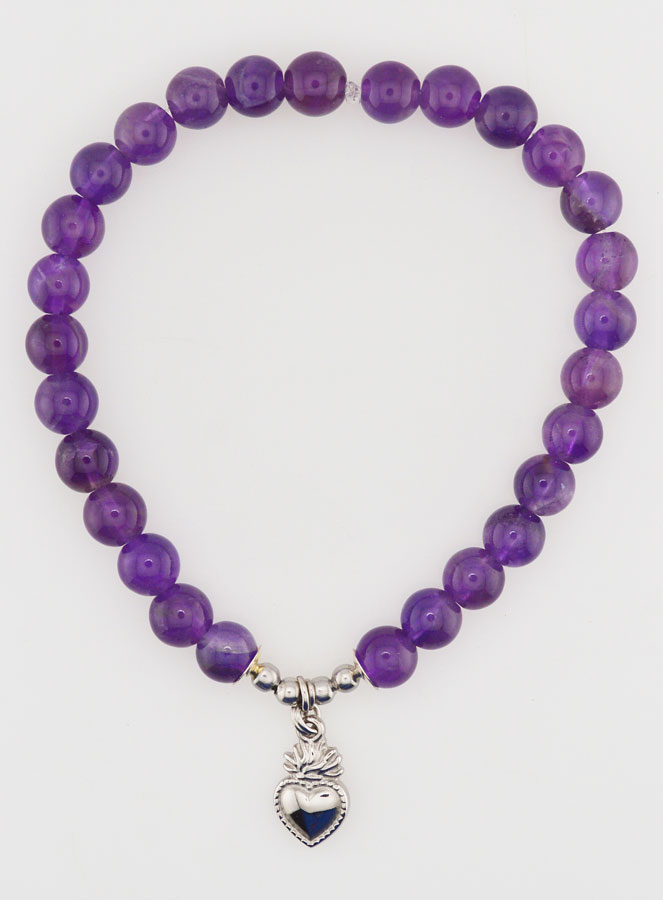 Bracciale Religioso in Ametista 6mm & Cuore Sacro (pic 1)
