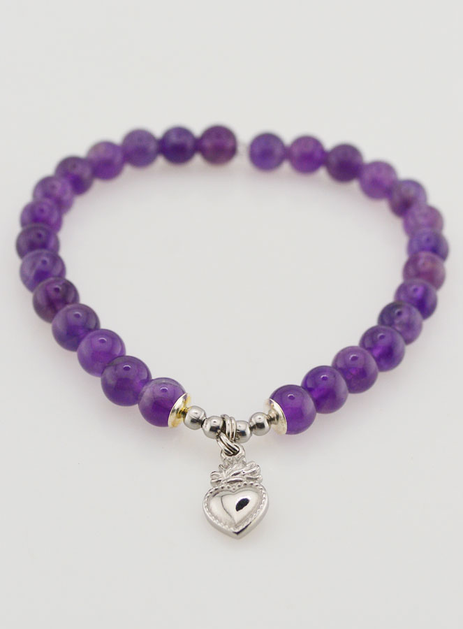 Bracciale Religioso in Ametista 6mm & Cuore Sacro (pic 2)