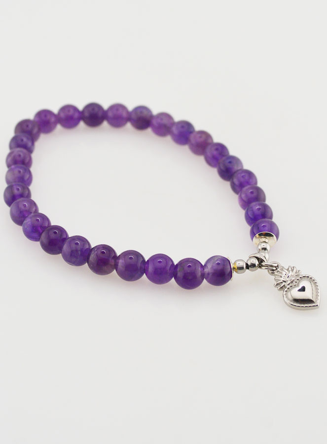 Bracciale Religioso in Ametista 6mm & Cuore Sacro (pic 3)