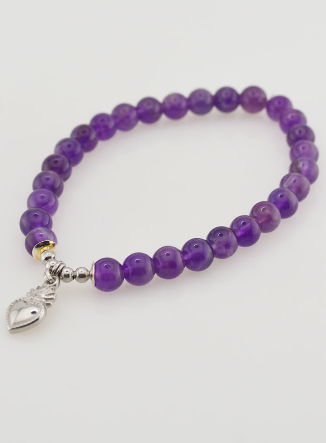 Bracciale Religioso in Ametista 6mm & Cuore Sacro (pic 4)