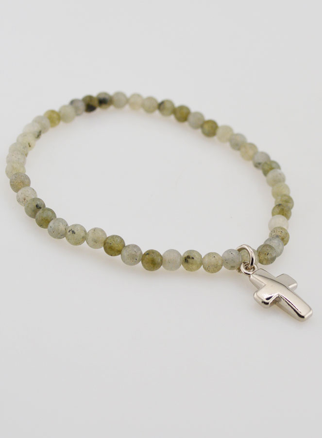 Bracciale in Pietre Naturali di Labradorite 4 mm & Croce (pic 3)
