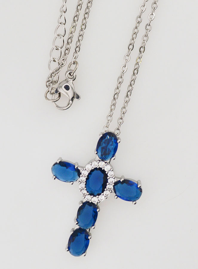 Collana Religiosa in Ottone - Croce blu (pic 4)