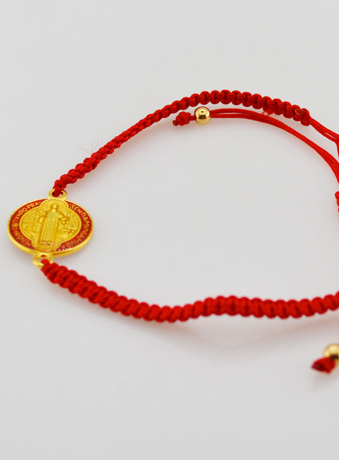 Braccialetto Regolabile Medaglia di San Benedetto - Rosso (pic 3)