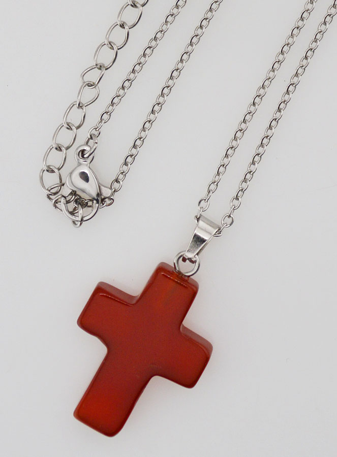 Collana Religiosa Catena in Inox & Croce in Corniola (pic 4)