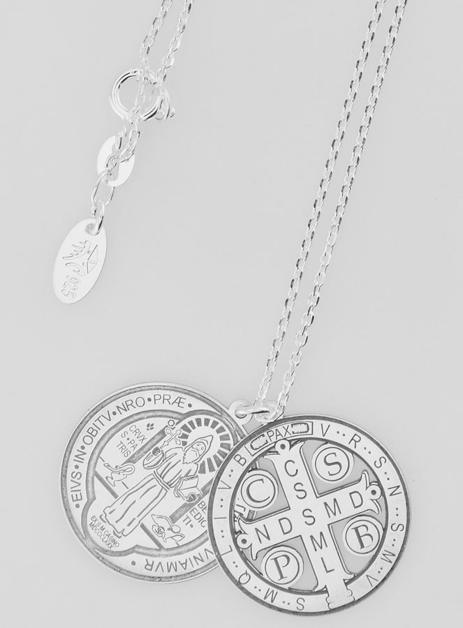 Collana Religiosa in Argento - Medaglie di San Benedetto 20mm (pic 4)