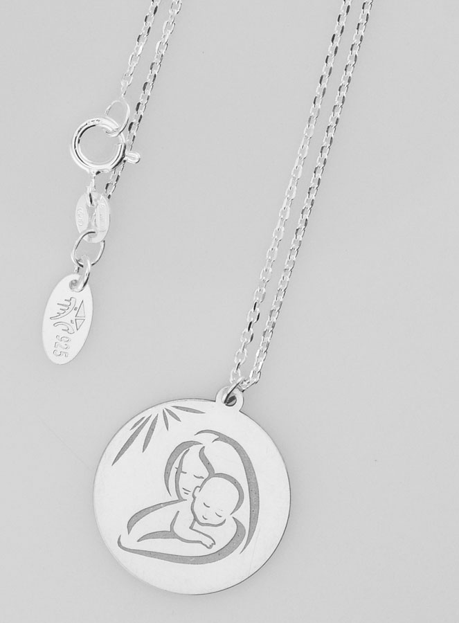 Collana Religiosa Vergine al Bambino in Argento 20mm (pic 1)