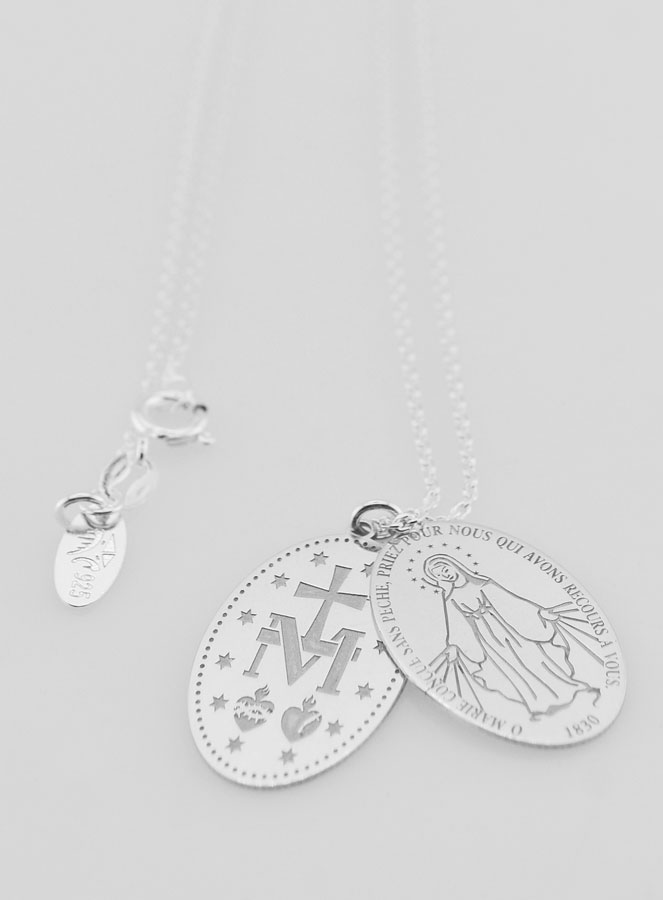 Collana Religiosa Vergine Miracolosa 2 Medaglie - Argento 925 (pic 3)