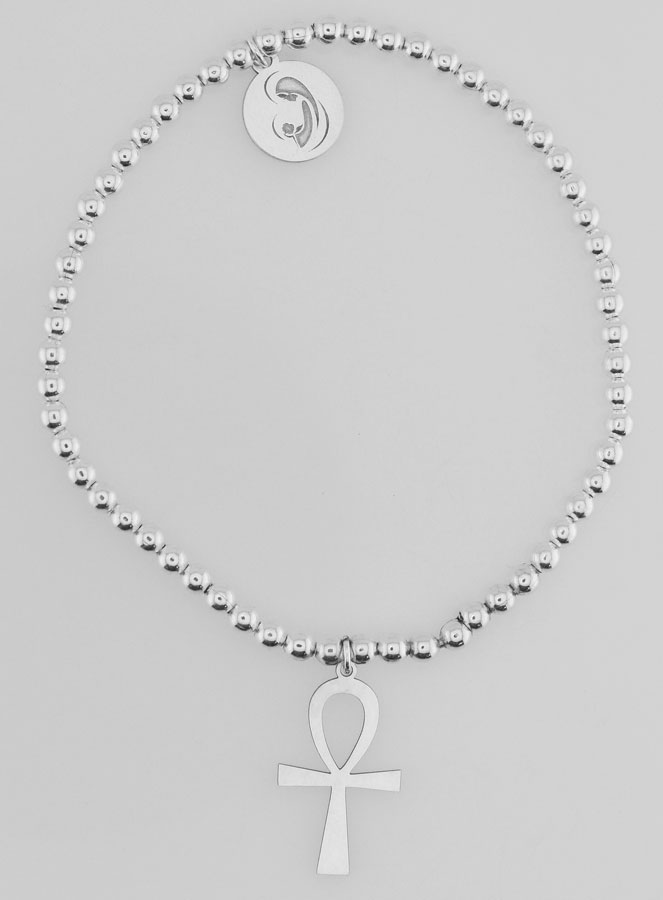Bracciale Sfere Croce Egizia & Vergine con Bambino - Argento (pic 1)
