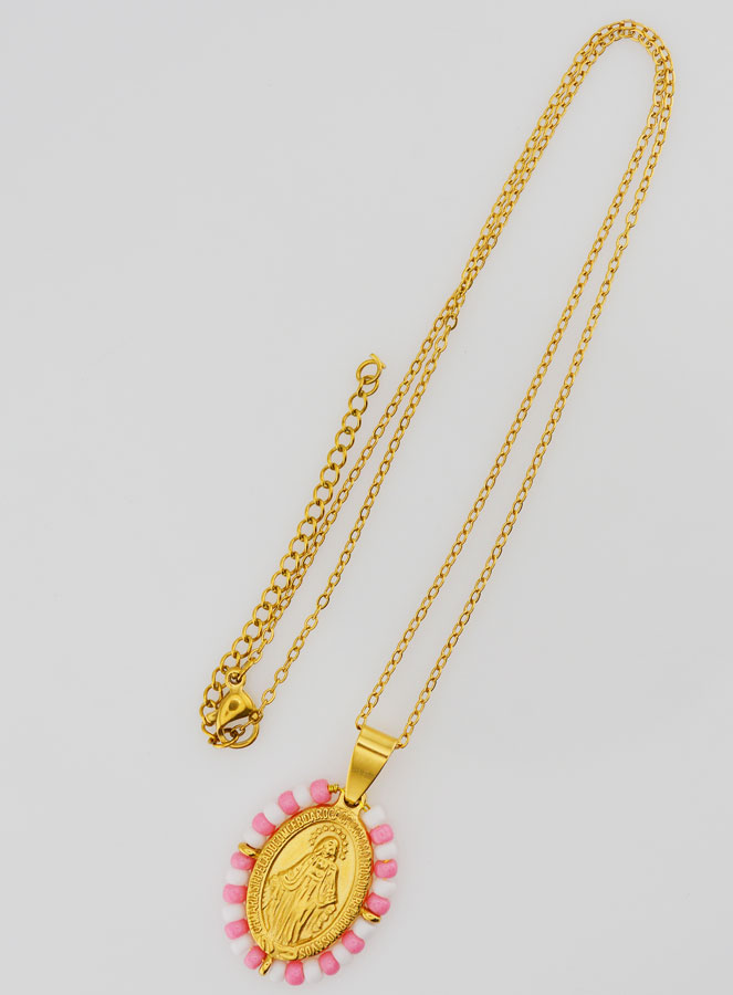 Medaglia Miracolosa + Catena - Perline Banche & Rosa (pic 4)