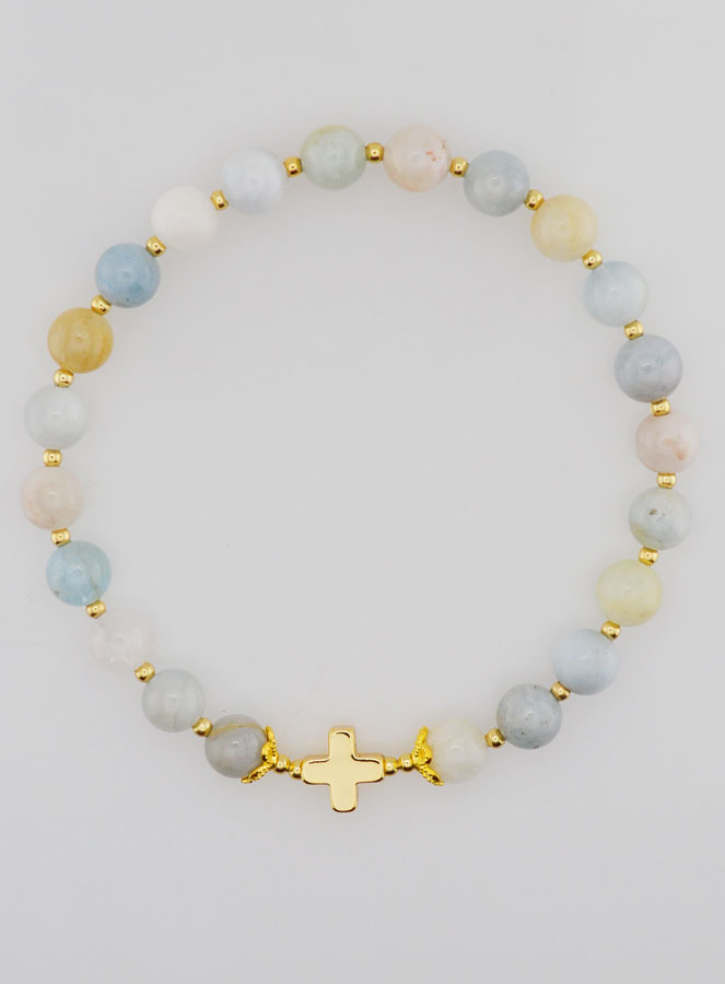 Bracciale con Croce – Acquamarina 6mm (pic 1)
