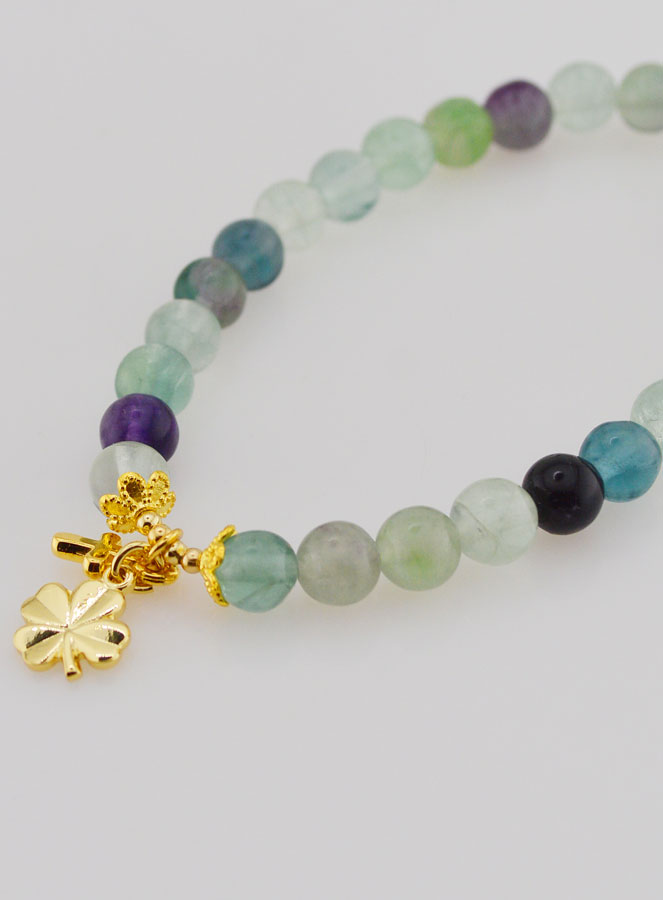 Bracciale Con Croce & Quadrifoglio - Fluorite Naturale 6mm (pic 4)
