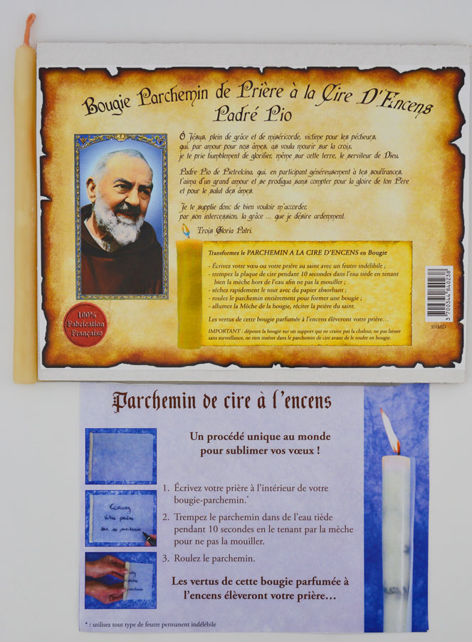 Candela Pergamena di Preghiera alla Cera d’Incenso - Padre Pio (pic 1)