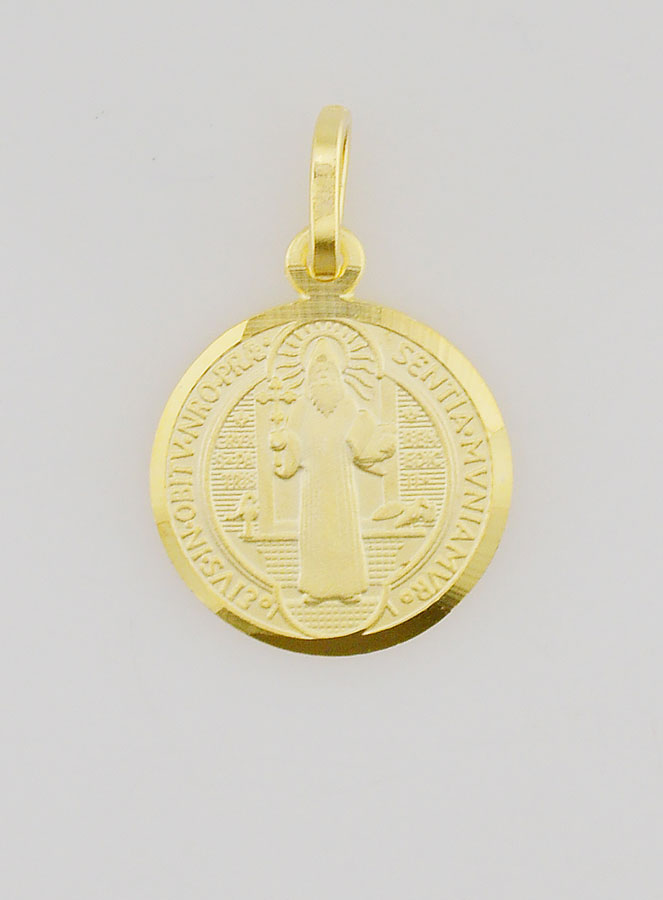 Medaglia di San Benedetto Placcata Oro con Bordo Lucido – 14mm (pic 1)