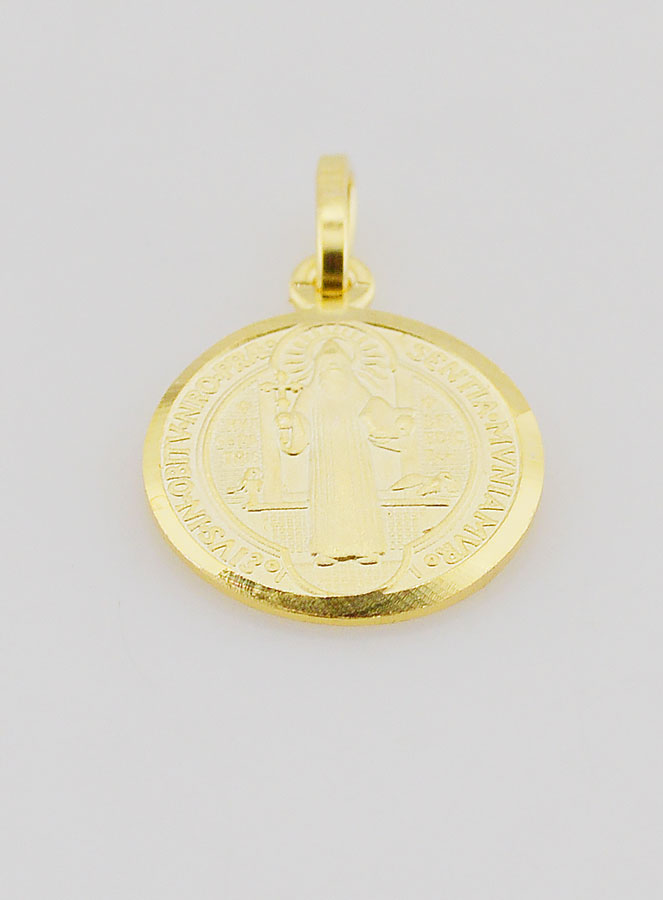 Medaglia di San Benedetto Placcata Oro con Bordo Lucido – 14mm (pic 2)