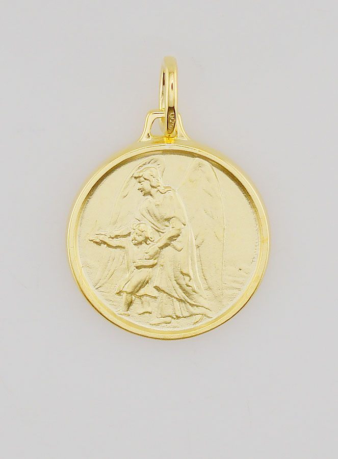 Medaglia Angelo Custode & Bambino in Placcato Oro - 18mm (pic 1)