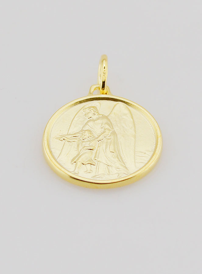 Medaglia Angelo Custode & Bambino in Placcato Oro - 18mm (pic 2)