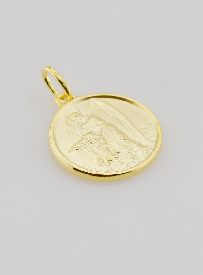 Medaglia Angelo Custode & Bambino in Placcato Oro - 18mm (pic 3)