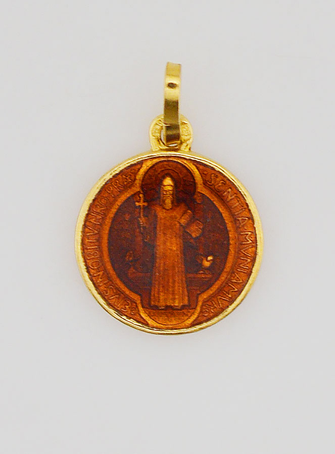 Medaglia San Benedetto Placcata Oro & Smalto - 13mm (pic 1)