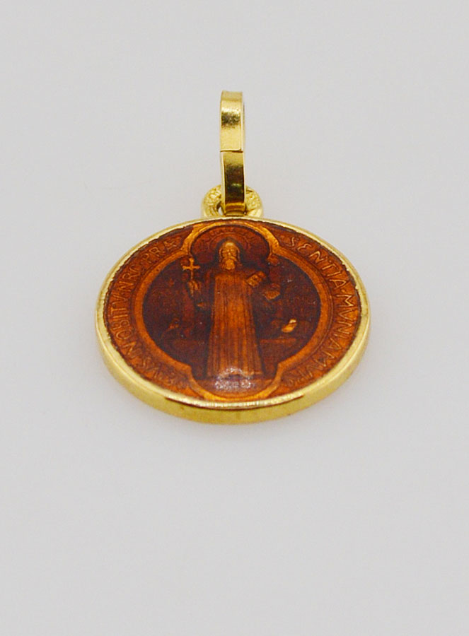 Medaglia San Benedetto Placcata Oro & Smalto - 13mm (pic 2)