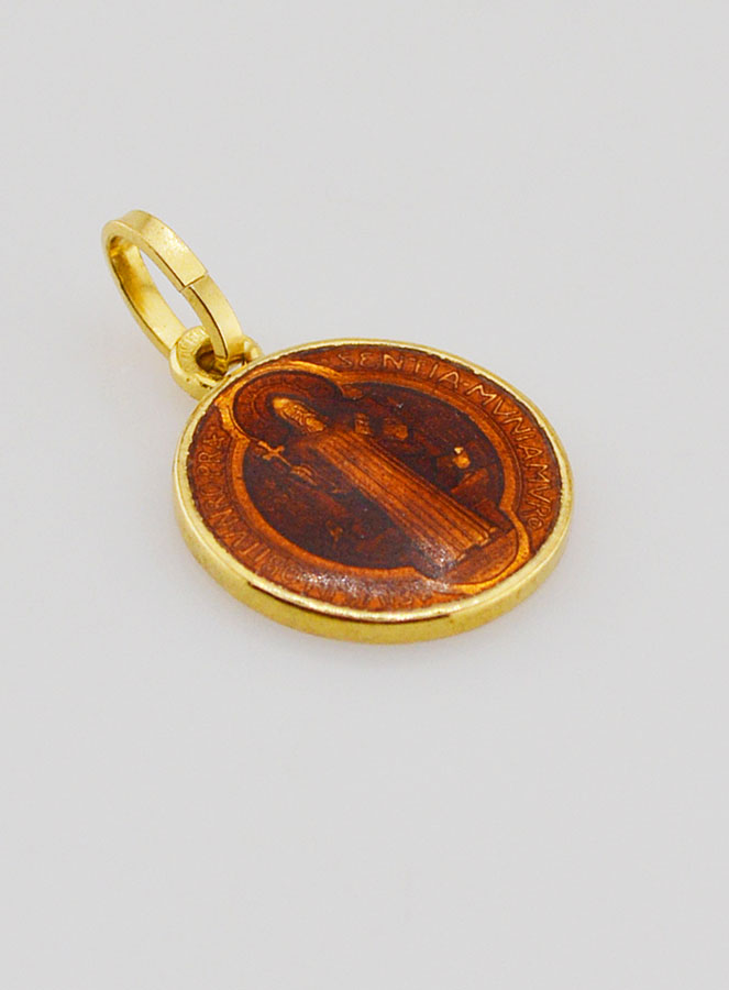 Medaglia San Benedetto Placcata Oro & Smalto - 13mm (pic 3)