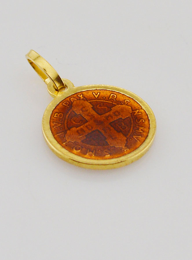 Medaglia San Benedetto Placcata Oro & Smalto - 13mm (pic 4)