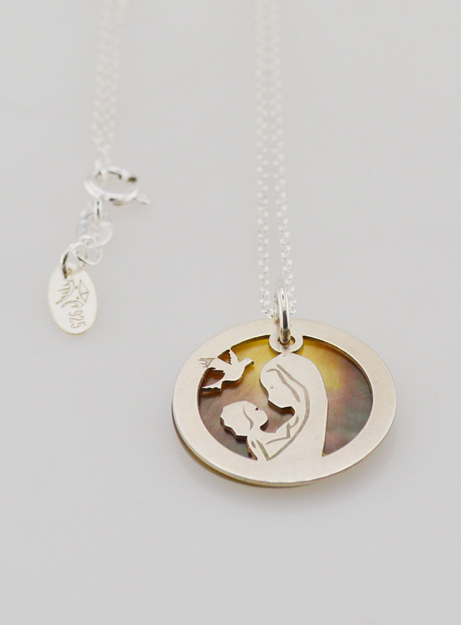 Collana Madonna con Bambino & Colomba – Argento & Madreperla (pic 2)