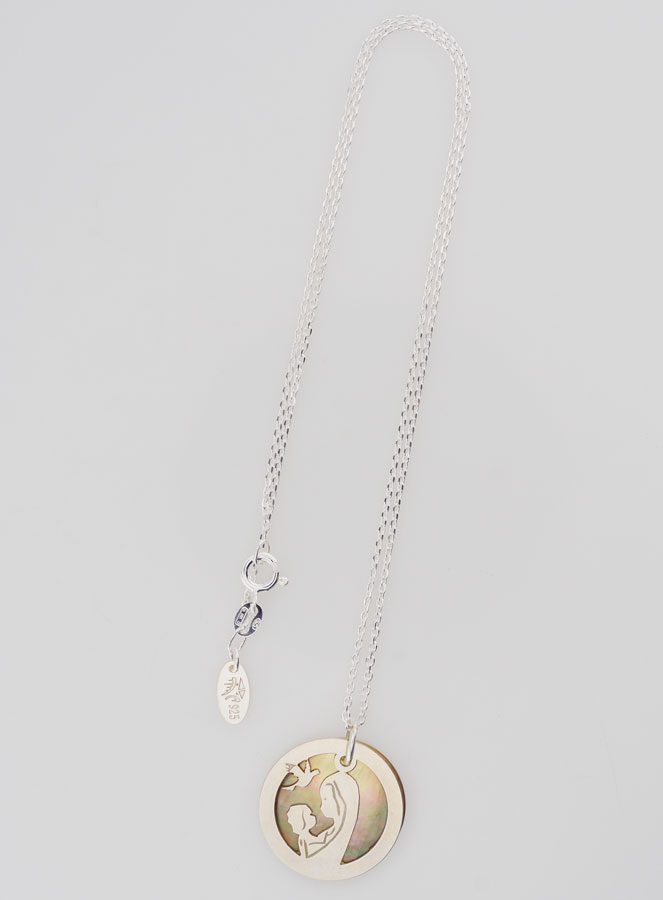 Collana Madonna con Bambino & Colomba – Argento & Madreperla (pic 3)