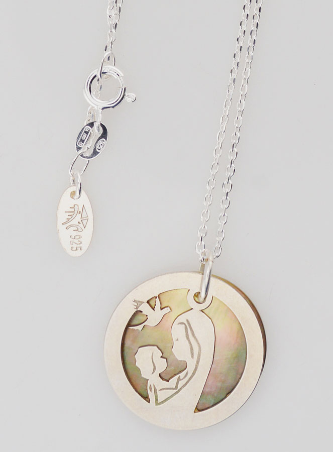 Collana Madonna con Bambino & Colomba – Argento & Madreperla (pic 4)