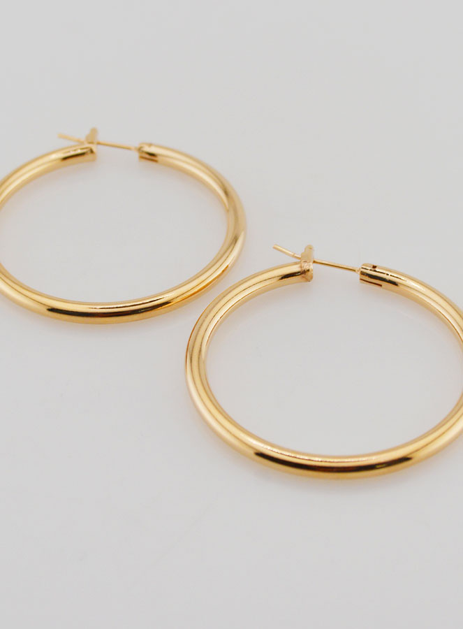Orecchini a Cerchio Tubo 3mm in Placcato Oro – 40mm (pic 2)