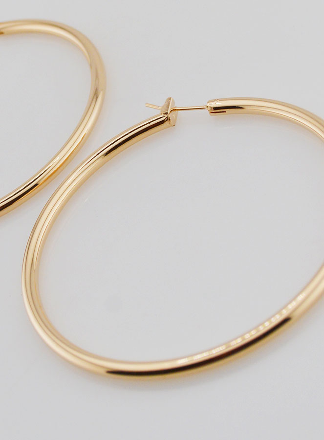Orecchini a Cerchio Tubo 3mm in Placcato Oro - 60mm (pic 4)