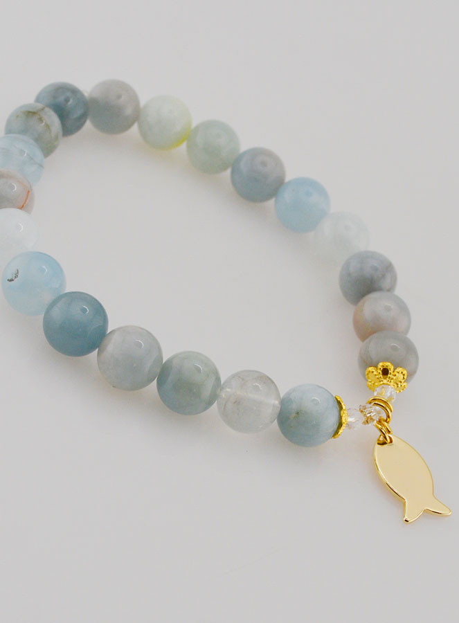 Bracciale in Acquamarina 8mm & Ichthus Dorato (pic 3)