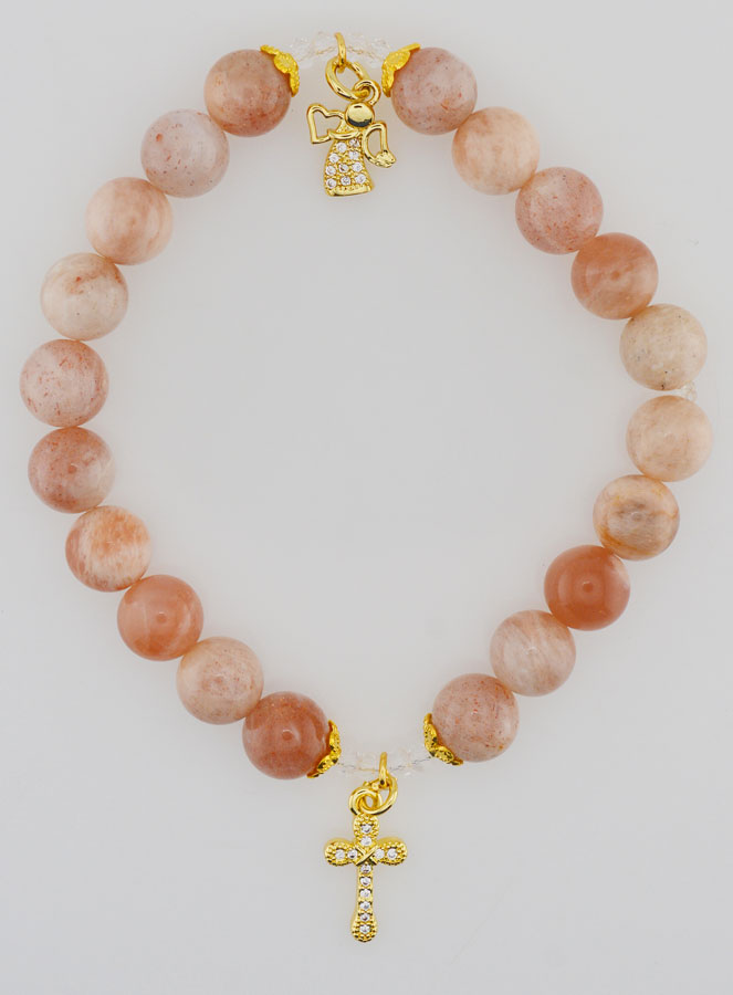 Bracciale in Pietra del Sole 8mm – Angelo e Croce (pic 1)