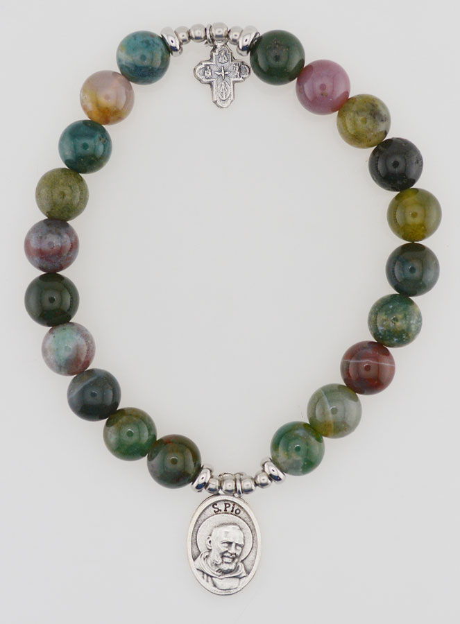 Bracciale in Agata Indiana 8mm - Padre Pio & Santa Trinità (pic 1)