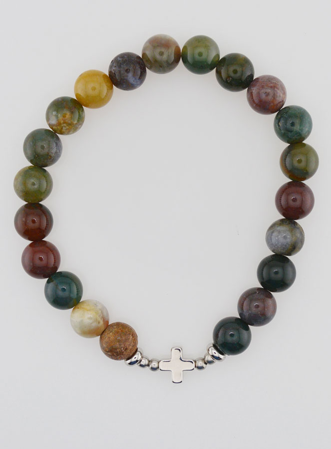 Bracciale Religioso in Agata Indiana 8mm & Croce (pic 1)