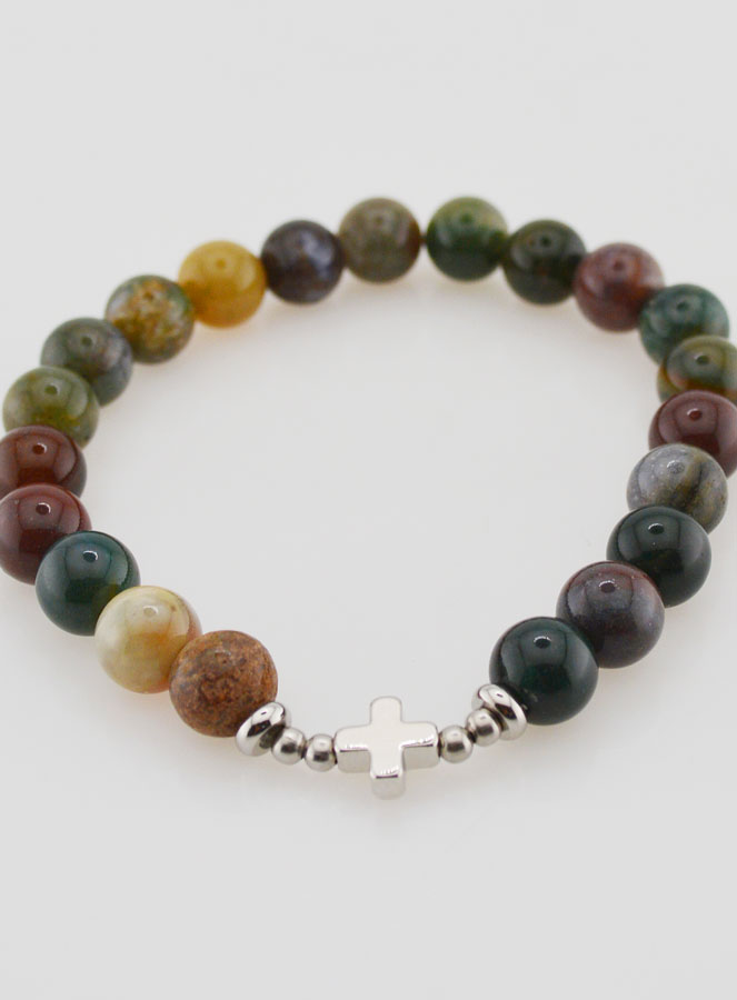 Bracciale Religioso in Agata Indiana 8mm & Croce (pic 2)